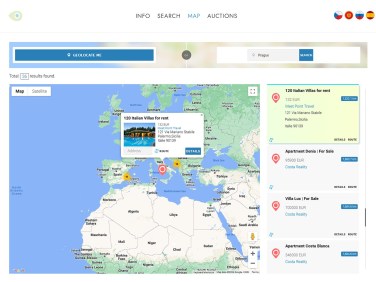 Website for sales, renting - real estate map